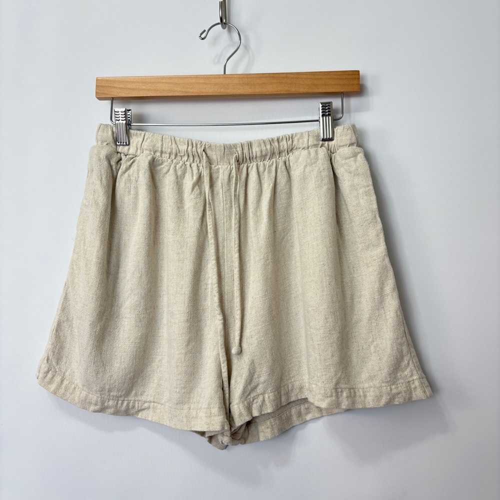 Lisa Says Gah Beige Sand Linen Blend Drawstring Relaxed Shorts Size Medium